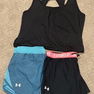 Under Armour Women's Black and Teal Athletic Shorts & Tank
